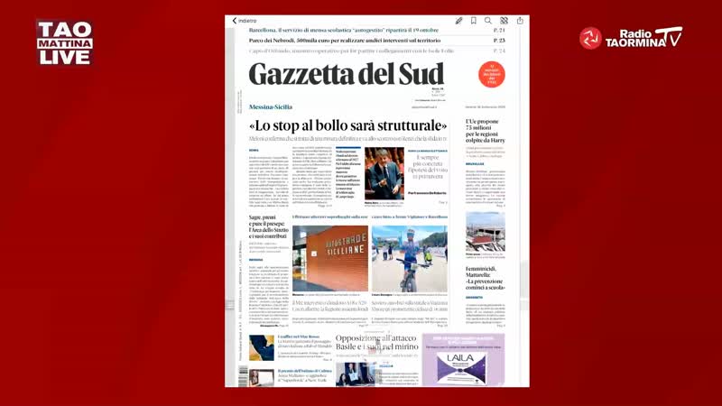 Rassegna stampa del 18/09/26 Cas in allarme, la Regione Siciliana assicura i fondi. Tragedia a Mazzarà muore ciclista 16enne