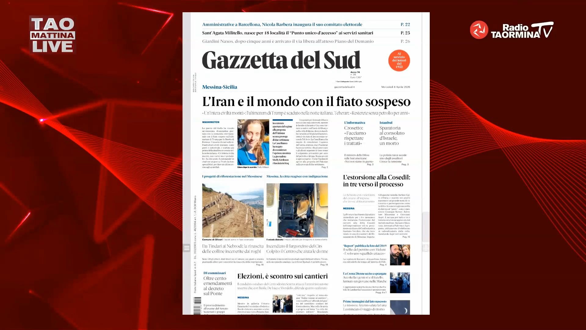 Rassegna stampa 8/04/26. "Elezioni, è scontro sui cantieri"