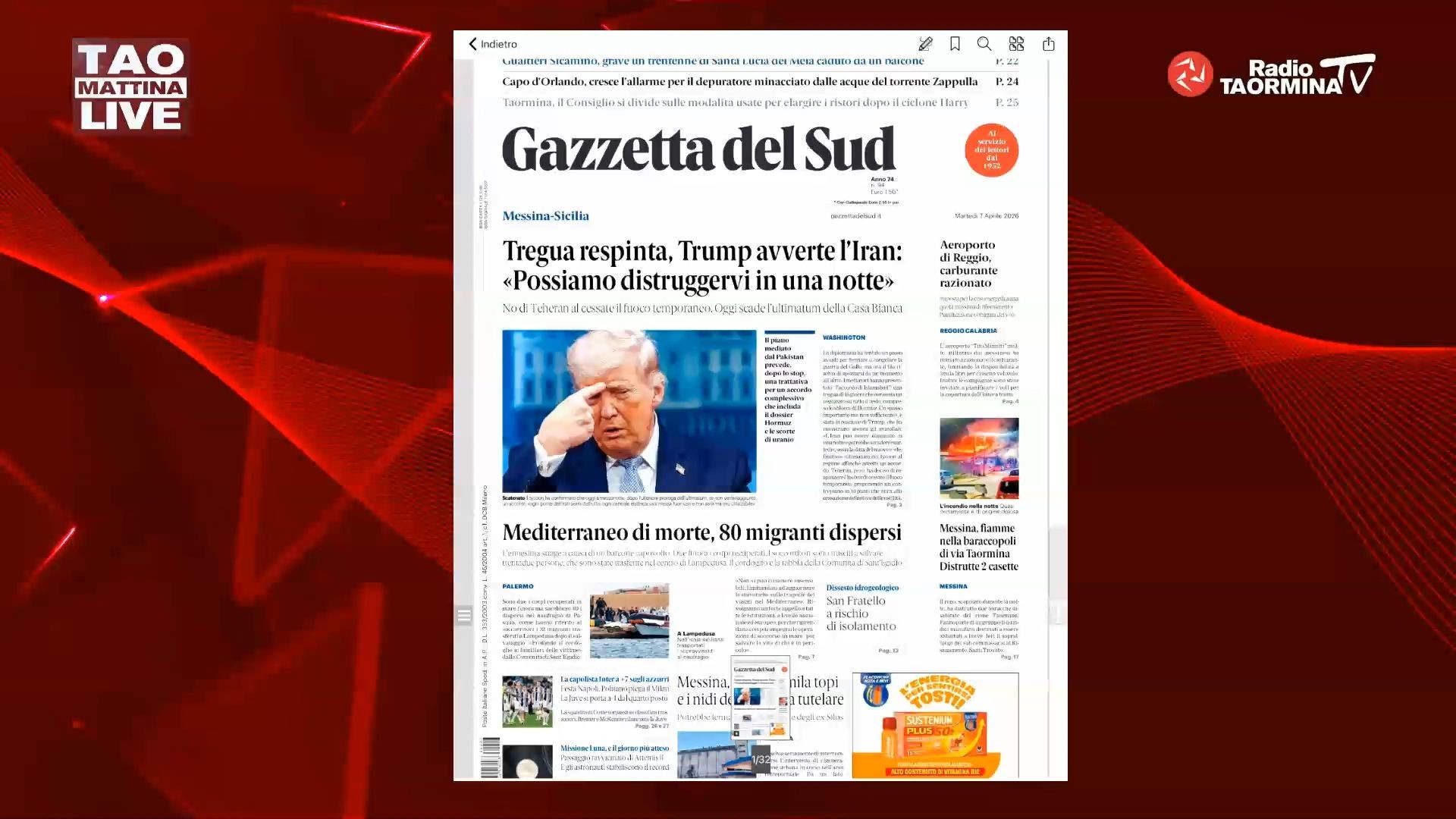 Rassegna stampa 7/04/26. "Ennesima strage nel Mediterraneo, barcone si capovolge. Disperse 80 persone"